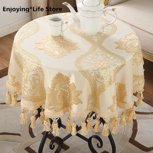 

table cloth european round luxury cover jacquard lace tablecloth for wedding party banquet retro tablecloths tassel