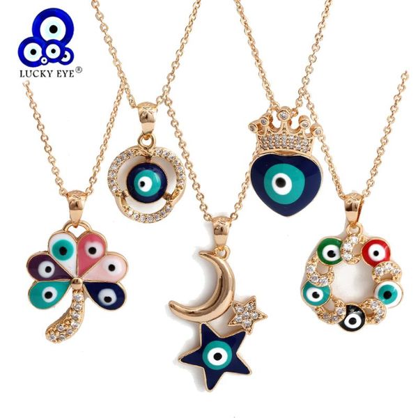 

pendant necklaces lucky eye heart moon star butterfly necklace round zircon blue turkish evil for women girls jewelry be385, Silver