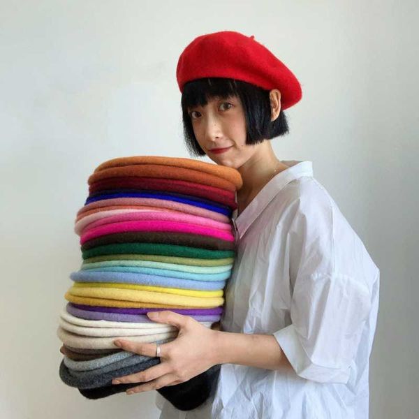

beanies 2021 women girls beret french artist warm wool winter beanie hat vintage plain solid color elegant ladies caps
