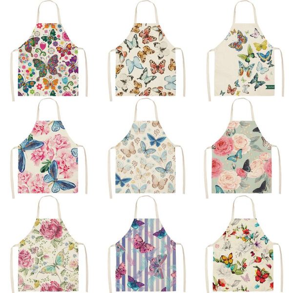 

aprons cute cartoon butterfly apron printed kitchen for women cotton linen home cooking baking waist bib pinafore cleaning tools