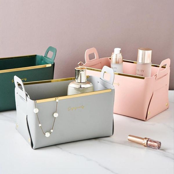 

storage boxes & bins pu leather box jewelry sundries makeup portable home room arrange bathroom cosmetics folding deskorganizer
