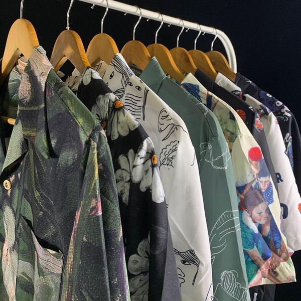 

2021summer beach men's short-sleeved shirt men clothing mens fashion trends vintage oil painting printing non-iron casual shirts, White;black