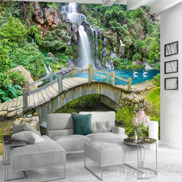 

custom 3d wallpaper mountain spring water waterfall landscape decoration wall covering wallpapers