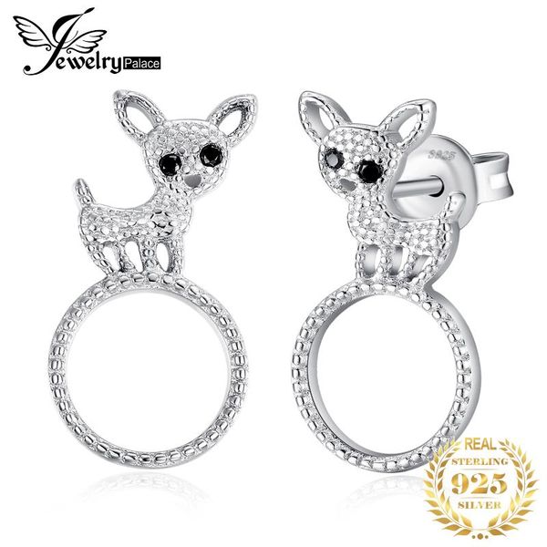 

jewelrypalace genuine black spinels dog milgrain circular stud earrings 925 sterling silver, Golden;silver