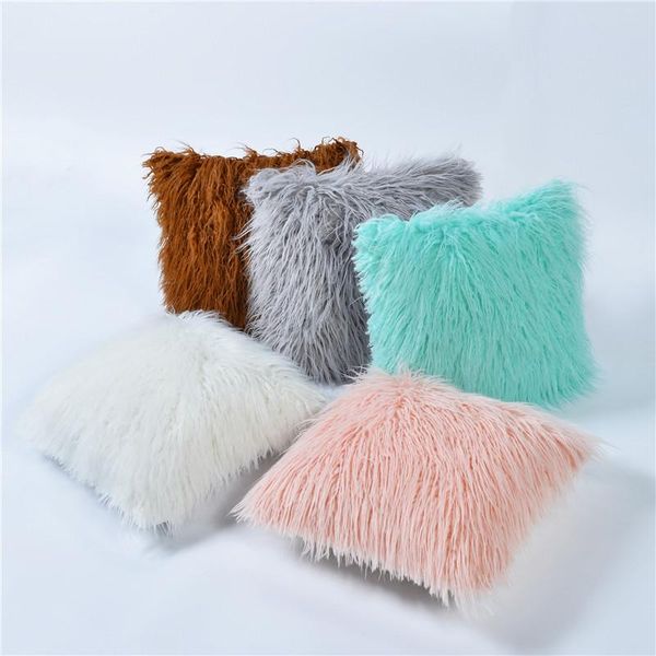 

hap-deer plush soft solid fur feather cushion cover lumbar pillows luxury sofa bed home car room decor pillowcase 7 colors cushion/decorativ