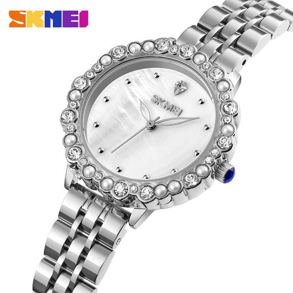 

wristwatches skmei exquisite noble watch water diamond ying ladies fashion stainless steel strap 1799, Slivery;brown