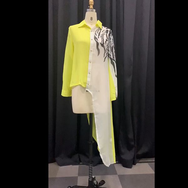 

plus size 3xl color block yellow asymmetrical long sleeve blouse shirt women afircan office ladies casual 2021 fall autumn, White