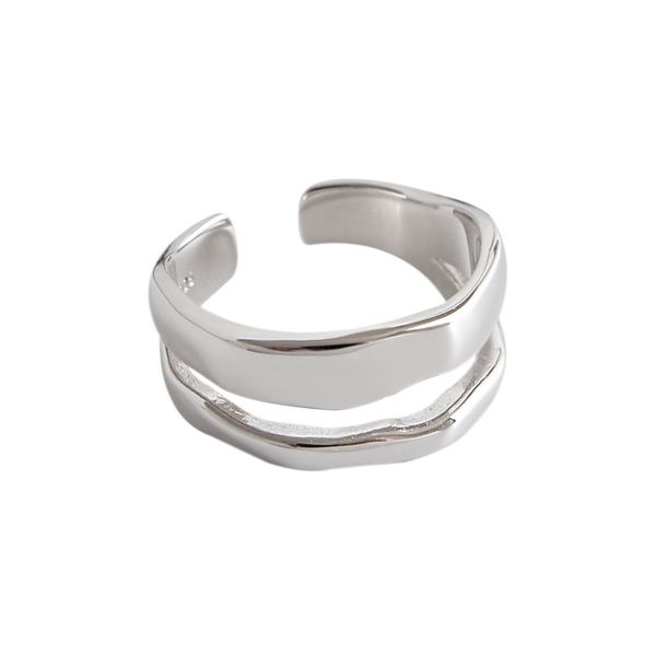 

100% 925 sterling silver open size adjustable ring irregular double layer wide rings for women girls punk style fine jewelry