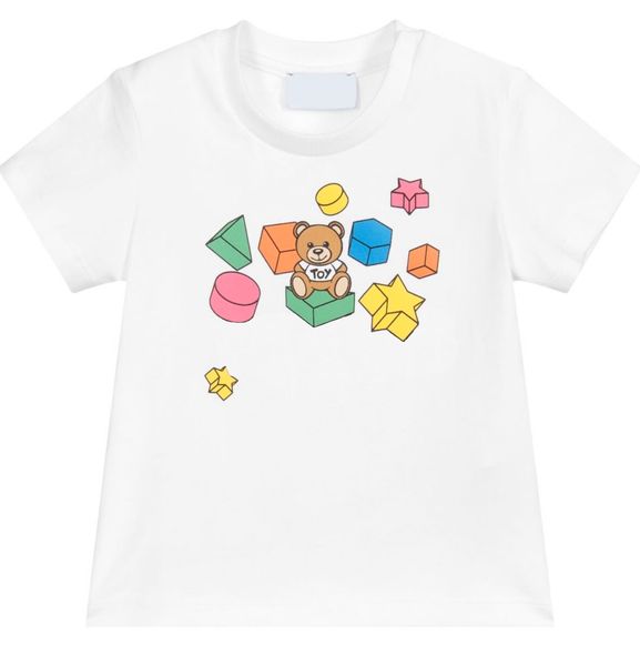 

kids fashion short sleeve bear buil t-shirt cute boy casual comfortable tees neutral letter t-shirt girl sports baby summer clothes 2021, Blue