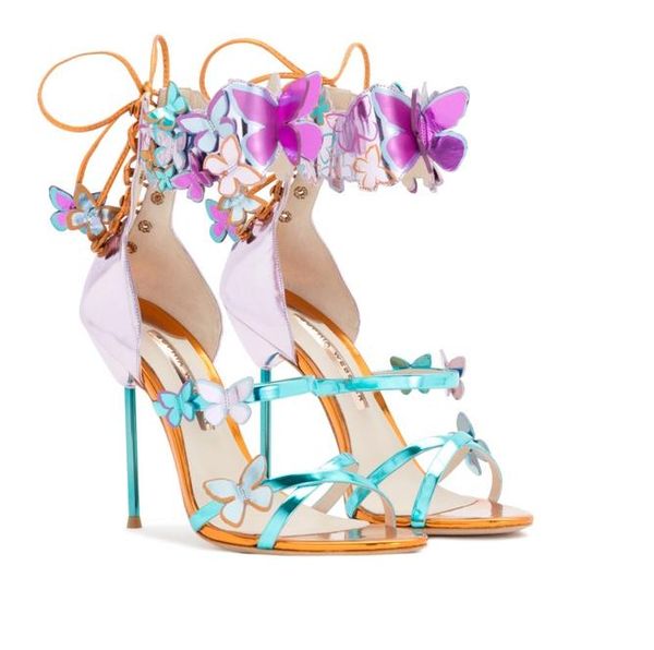 

sandals summer leather butterfly thin and wild strappy high heel, Black