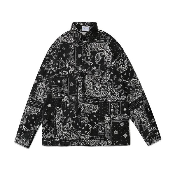 

2021 New Kiryaquy Men Paisley West Coast Crips Bloods Fashion Cotton Casual Shirts Shirt High Quality Pocket Long-sleeves s 2xl #01 Tdqc, Black