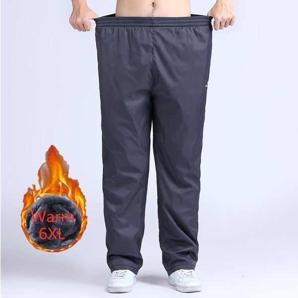 

men's pants plus size 6xl winter sweatpants waterproof casual thick fleece warm sports trousers male elastic waist work for man, Black