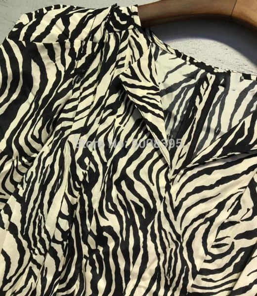 

Women's Blouses & Shirts Woman Cream Black Silk Zarga Zebra Print Blouse V-neck Puff Shoulders Shoulder PAD Long Sleeves Buttoned cuffs, White