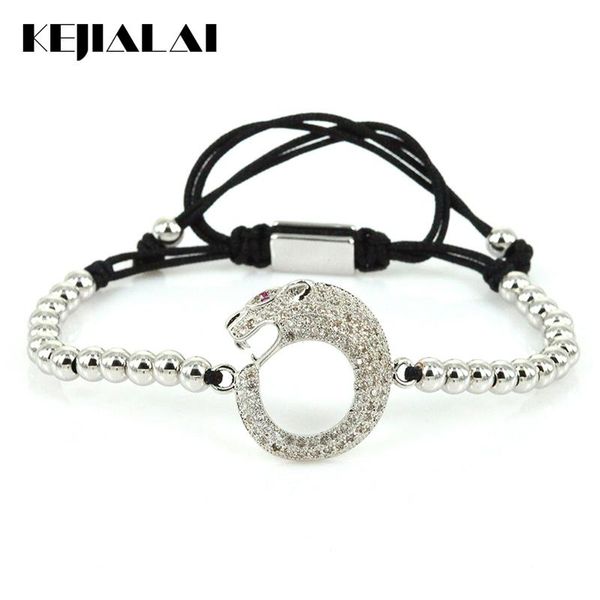

charm bracelets 2021 women accessories wolf leopard head animal bracelet micro pave clear zircon silver plated macrame bangles, Golden;silver