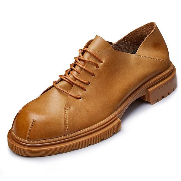 

breathable sneaker cowhide men dress boots spring autumn winter british retro shoes leisure casual, Black