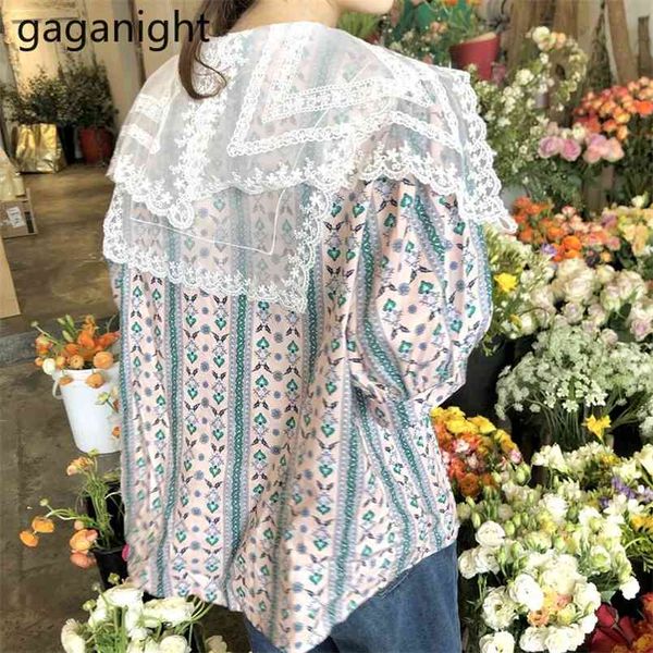 

vintage floral printed women shirt peter pan collar short sleeve womens blouse summer lace blusas femme 210601, White
