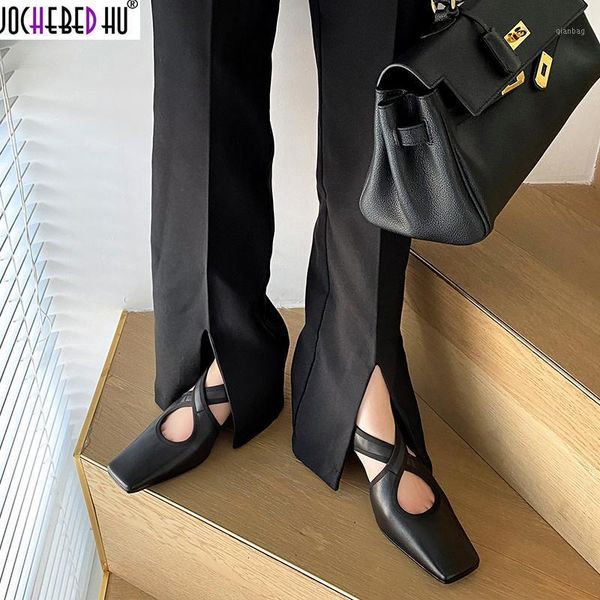 

sandals jochebed hu square toes high heel women's sheepskin soft stiletto heels fashion ladies flat summer ladi1, Black