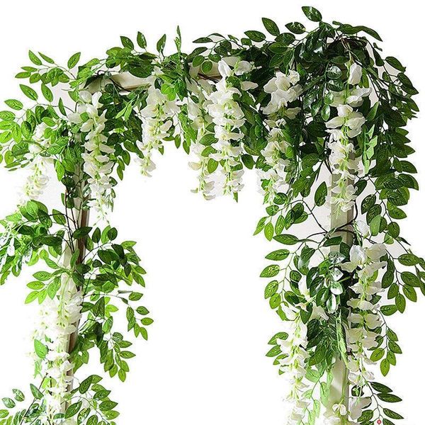 

7ft 2m flower string artificial wisteria vine garland plants foliage outdoor home trailing fake hanging wall decor decorative flowers & wrea