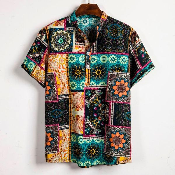 

men's casual shirts men short-sleeve cotton mens ethnic short sleeve linen printing hawaiian shirt blouse ropa hombre, White;black