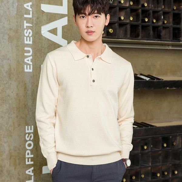 

men's sweaters 2021 spring and autumn pullover cashmere sweater knit lapel button, White;black