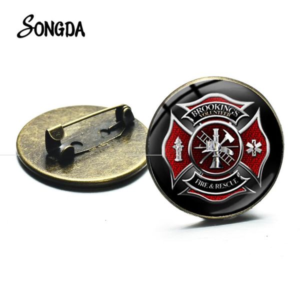 

pins, brooches fashion firefighter symbol fire dept sign glass cabochon dome punk bag clothes badge pin decoration accessories, Gray