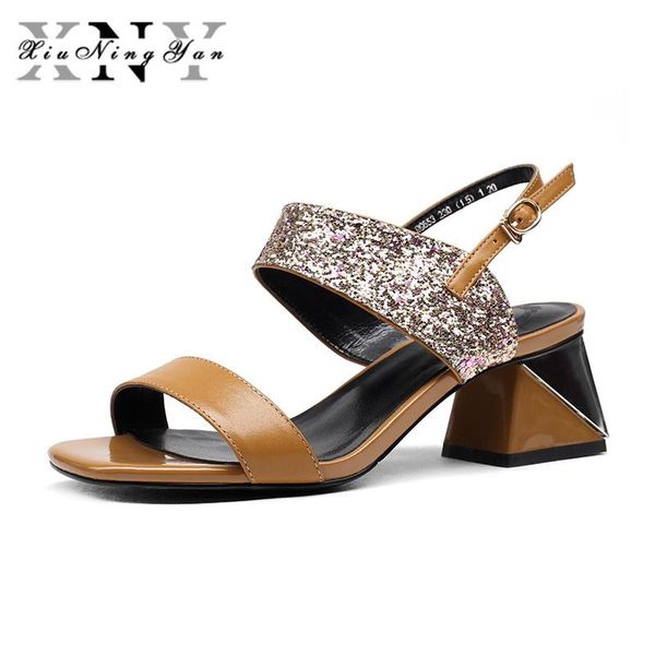 

xiuningyan women's sandals genuine leather open toe fashion shoes woman wedding crystal luxury summer sandalia feminina, Black