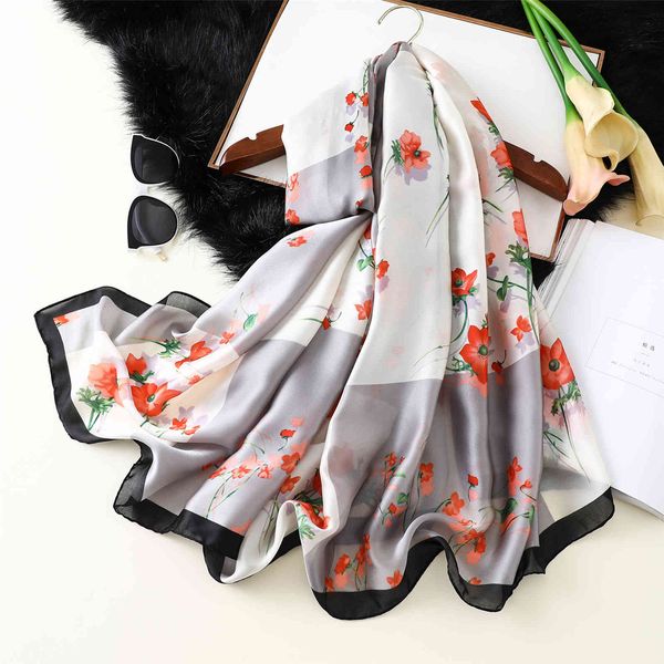 

super large silk scarf new women's satin printing versatile shawl dual purpose beach towel gauze, Blue;gray