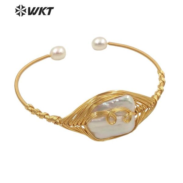 

bangle wt-mpb037 wholesale women gorgeous handmade wire wrapped pearl in adjustable size resist tarnishable baroque, Black
