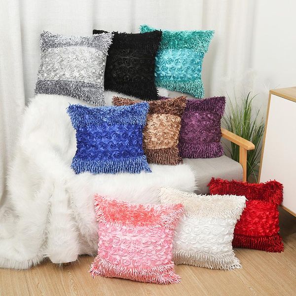 

cushion/decorative pillow plush cushion cover 45x 45cm square solid color rose pattern patchwork pillowcase home sofa modern decorative case