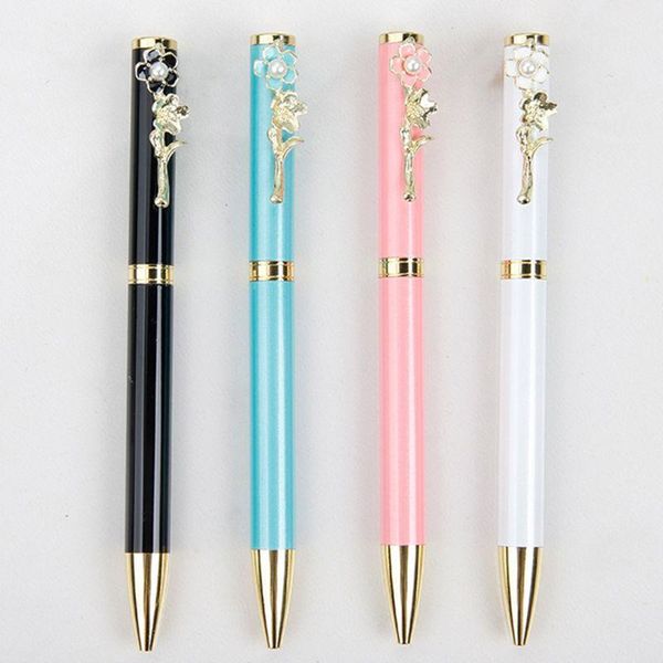 

ballpoint pens metal imitation pearl peach blossom pen flower signature writing tool stationery school office supplies, Blue;orange