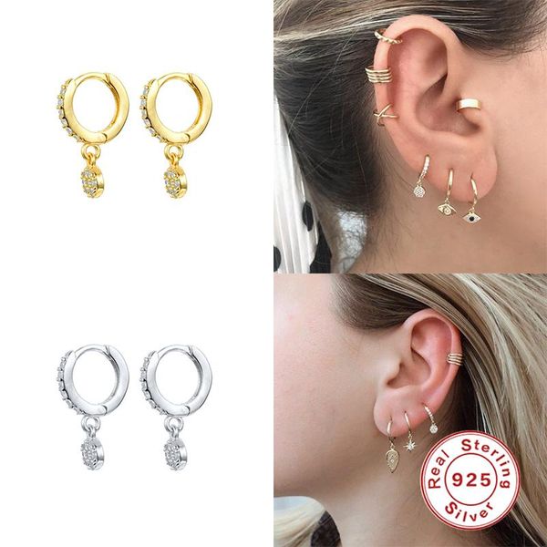 

hoop & huggie gs silver earrings for women girls small cubic zirconia charm pendant dangler eardrop 925 sterling jewelry, Golden;silver