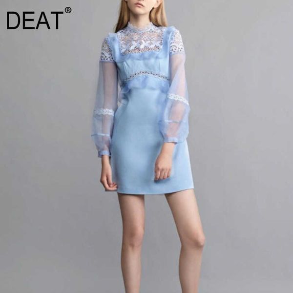 

[deat] women temperament elegant round neck high waist ruffles long sleeve solid color dress summer fashion 13d010 210527, Black;gray