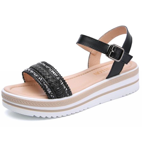 

woven buckle female sandals women's shoes thick-soled open toe, Black