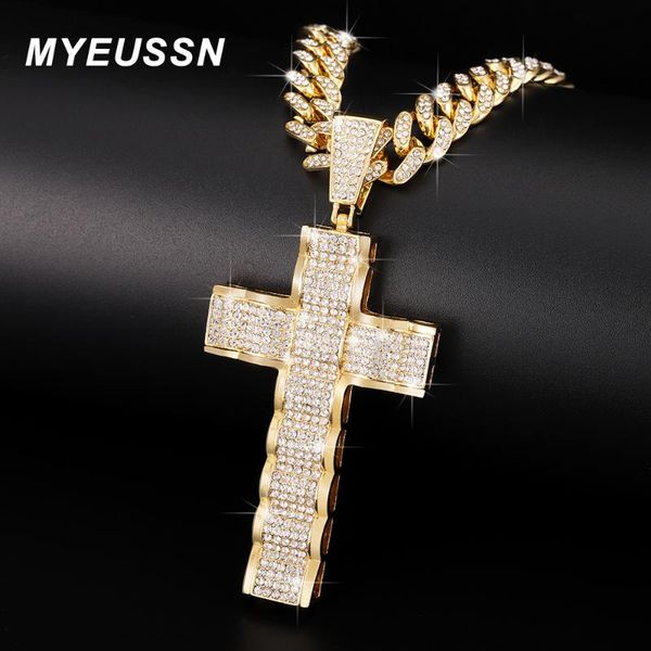 

pendant necklaces 2021 men women hip hop cross necklace with 13mm cuban chain iced out bling fashion jewellery gift, Silver