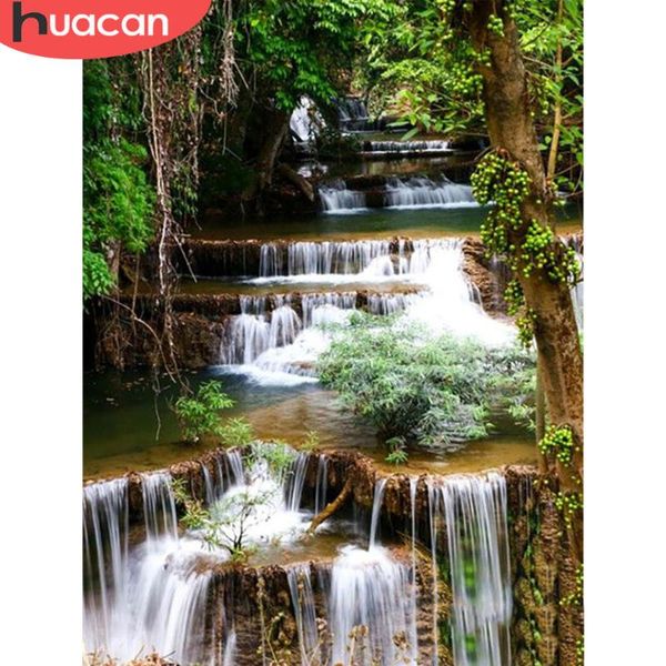 

diamond painting huacan full square drill 5d waterfall nature diy embroidery cross stitch landscape home decor