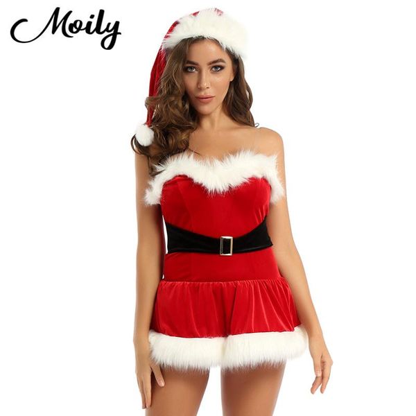 

ladies claus dress womens santa christmas outfit costume shoulder straps xmas party winter vestidos casual dresses, Black;gray
