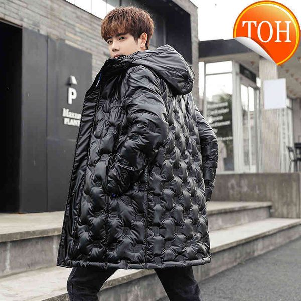 

duck 2021 white new winter down jacket men fashion hooded solid color parkas coat long thicken warm mens coats, Black