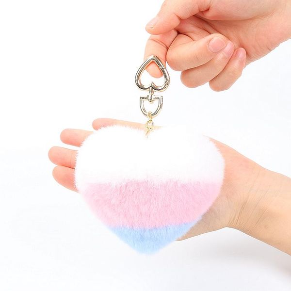 

keychains luxury fur fluffy backpack keychain heart pom bag charm teachers day gifts mothers porte clef, Silver
