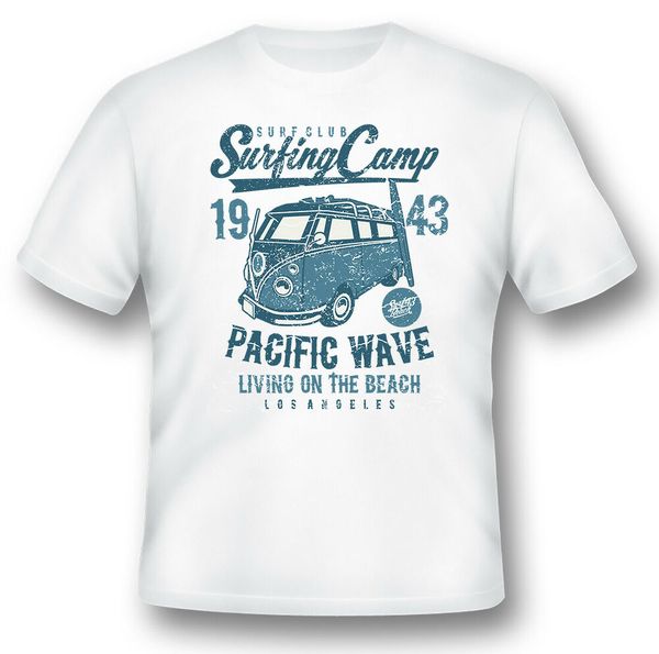 

surfing camp van pacific wave black or white tee, White;black