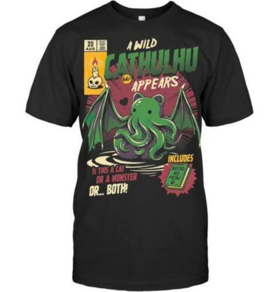 

r1 cat monster god cthulhu mythos comic cover lovecraft horror black t-shirt, White;black