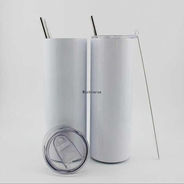 

20 oz blank white sublimation straight skinny tumbler slim cup stainless steel home travel car portable mugs