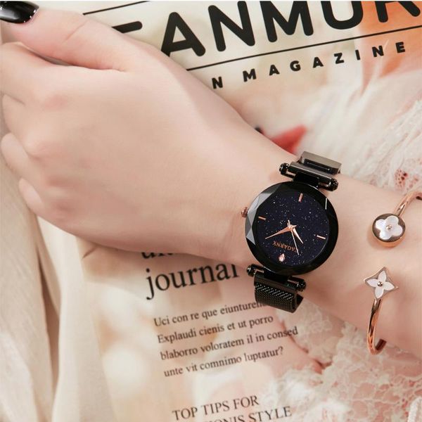 

wristwatches starry sky waterproof women watch cagarny womens quartz watches fashion ladies wrist black steel bracelet, Slivery;brown
