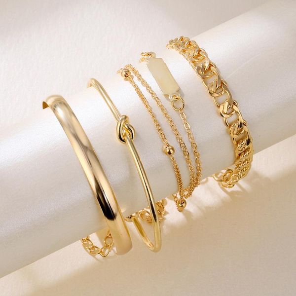 

link, chain european and american creative simple ring bracelet set 4 pieces, Black