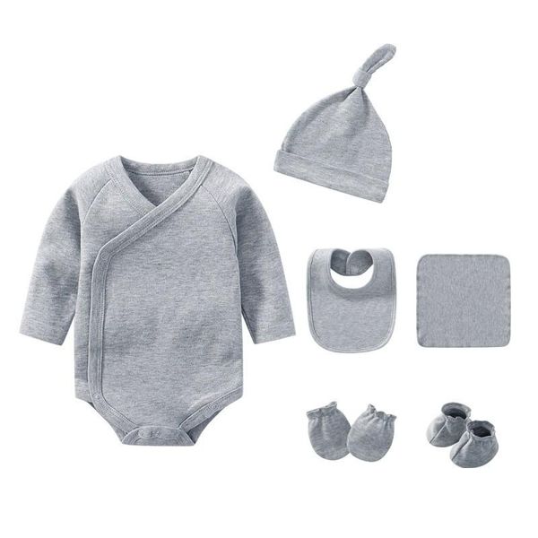 

cotton baby girl clothes 6pcs pajamas sets solid bodysuits born boy full sleeve ropa blue clothing, White