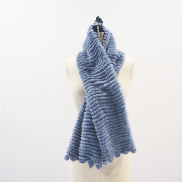 

hats, scarves & gloves sets cf1011 d&h 2021 winter scarf mink strips sewn on fabric with small decorative ball, Blue;gray