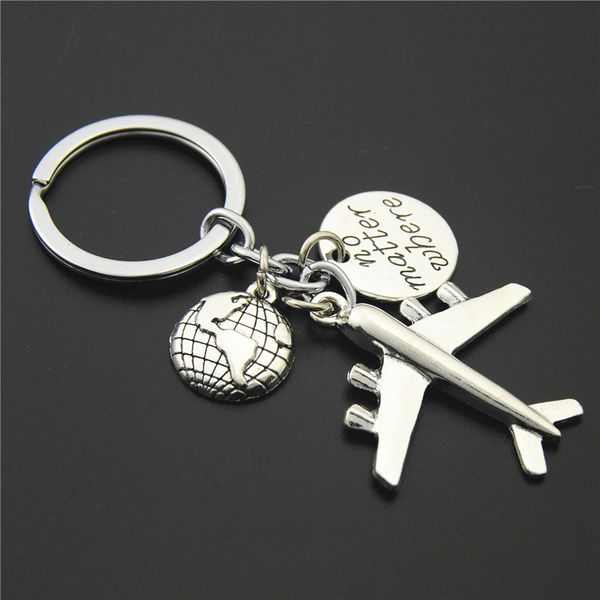 

keychains 1pc earth airplane keychains no matter where pendant travel keyring friendship friend jewelry diy handmade 0703, Silver