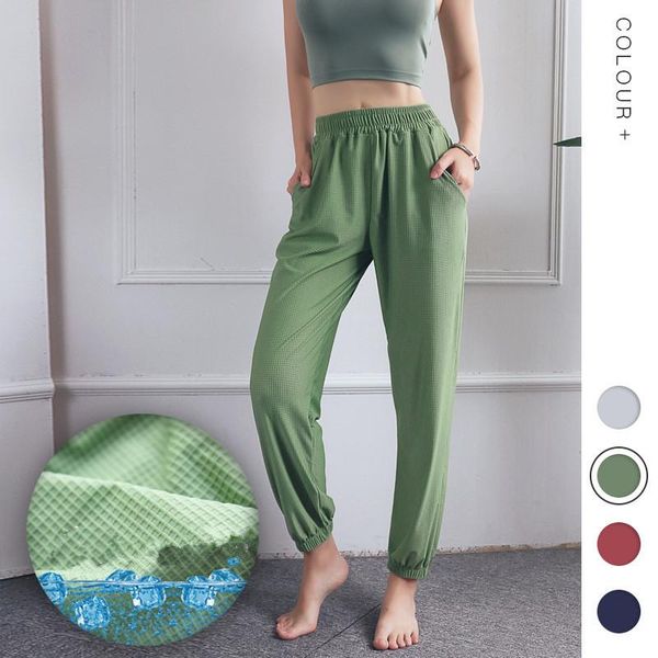 

yoga outfits 2021 europe and the united states ice-cold running fitness pants silky loose leg, White;red