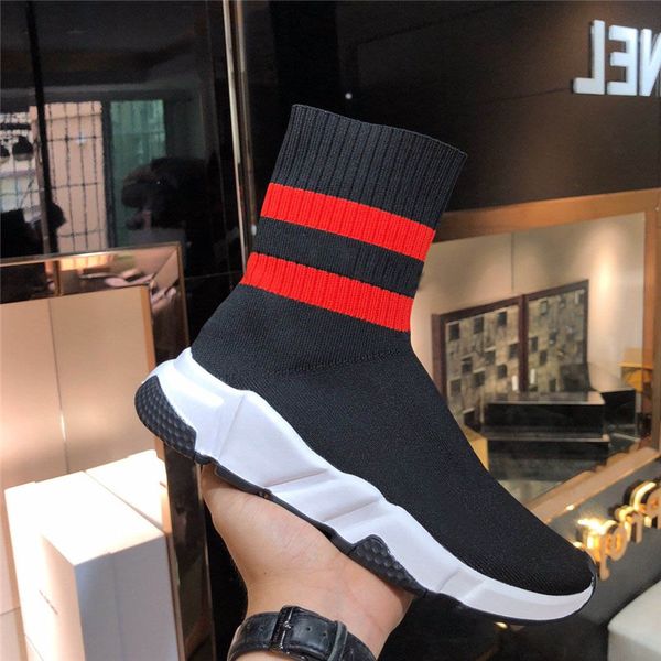 

7a designer luxury stretch knit sock speed flat sneakers shoes black gold sports trainer shoes sneakers with box
