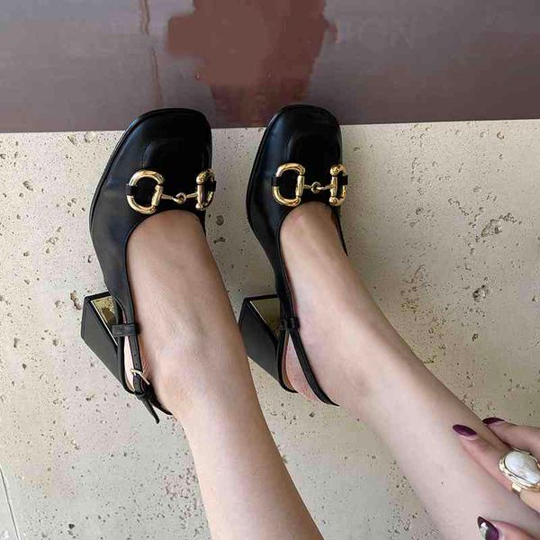 

square women's new 2021 spring head mary jane high heeled shoes yw, Black