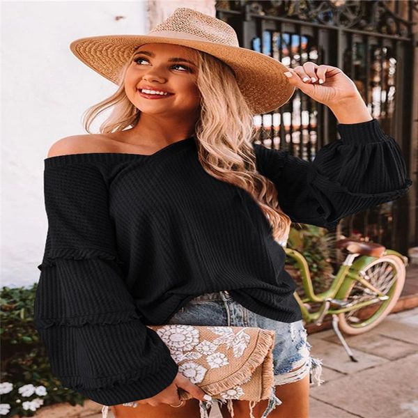 

women's sweaters 2021 knitted sweater woman fashion off shoulder pullovers ladies autumn long sleeve jumper loose soild elegant top, White;black